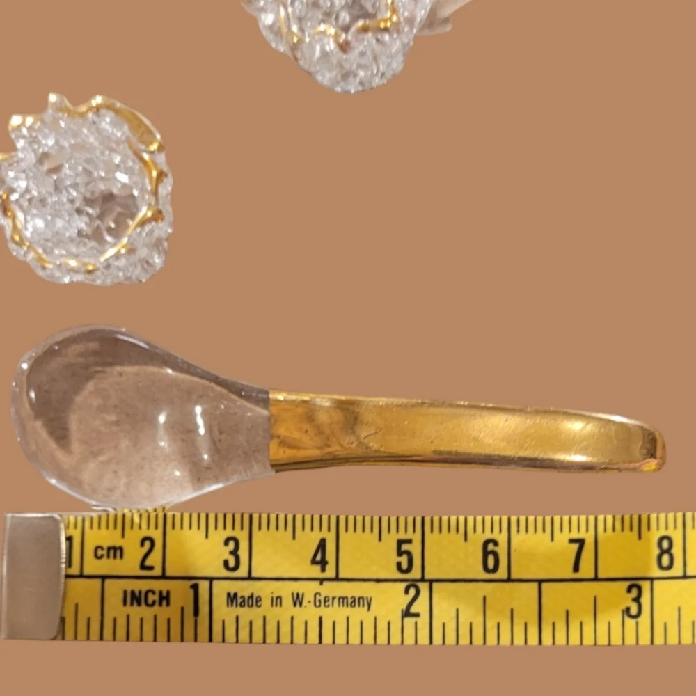 VINTAGE MINIATURE TEA CUPS AND SPOON HAND SPUN BLOWN GLASS WITH 22K GOLD OVERLAY - Picture 4 of 6